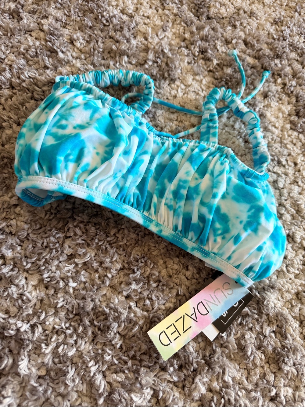 Macy's Turquoise and White Tie-Dye Bikini Top